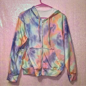 Purple orange green and blue tie-dye full zip hoodie